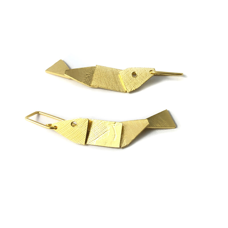 Short Golden Articulate Fish Earrings - Cynthia Nge