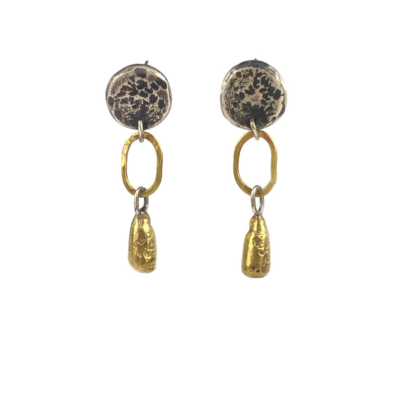 Textured Stud with Brass Drop Earrings - Jane Hodgetts