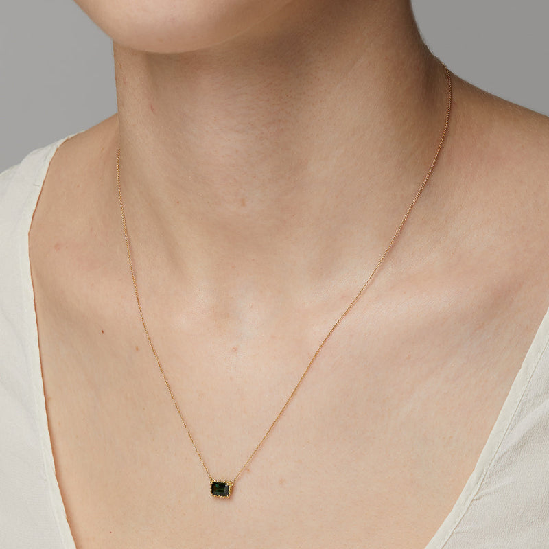 Emerald Cut Tourmaline Necklace with Beaded Setting - Ruth Tomlinson
