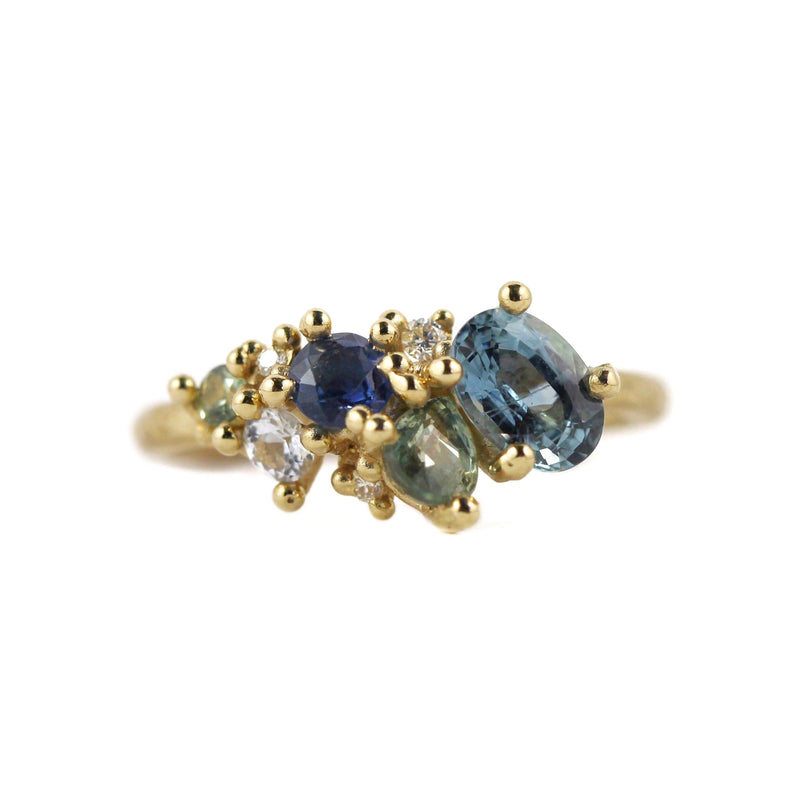 Mixed Cut Diamond and Sapphire Tumbling Cluster Ring - Ruth Tomlinson