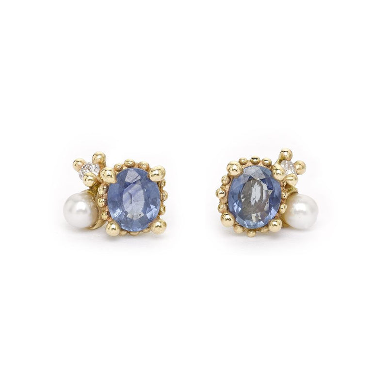 Oval Sapphire and Mixed Cluster Studs - Ruth Tomlinson